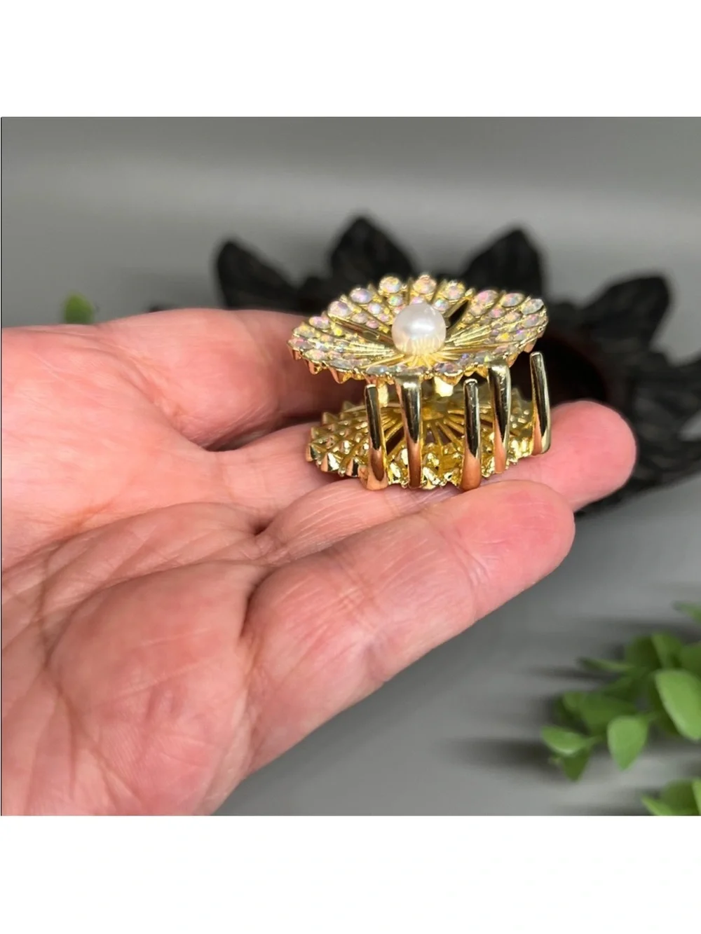 Elegant Iridescent Gold and Pearl Hair claw clip Accessory FINAL PRICE DROP